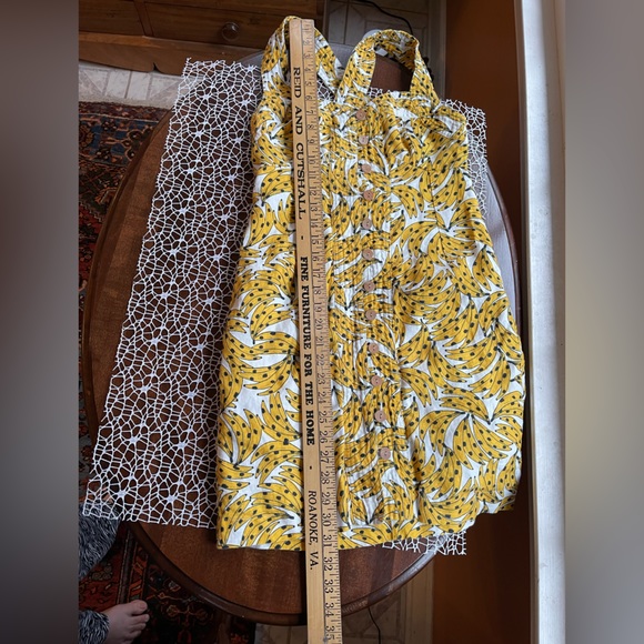 FARM RIO super cute linen/cotton lined dress; XS, wooden buttons, cross straps - Picture 9 of 15